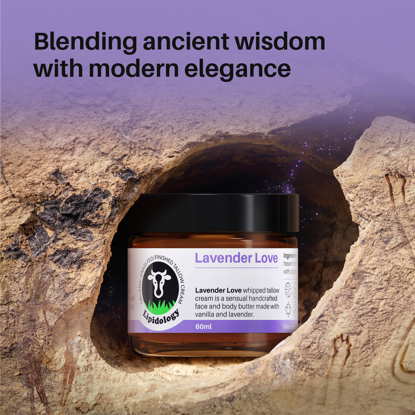 Lavender Love, Face and Body Cream Vanilla and Lavender Organic Grass-Fed Tallow 60 ml