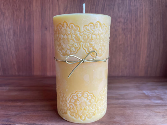 Floral Reef Pillar- 100% Pure Beeswax Candle 5x2.5 inches