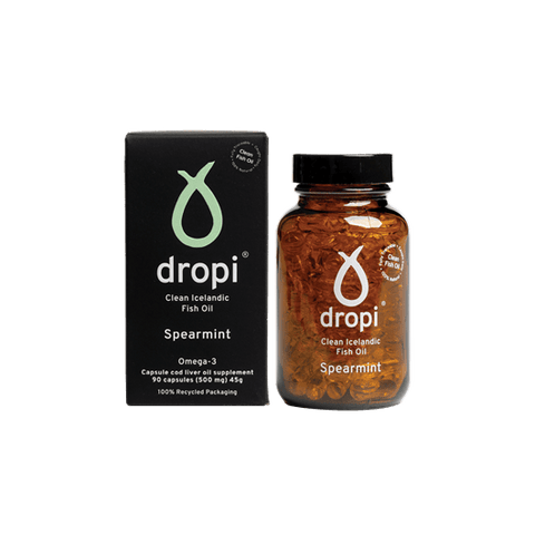 Dropi, Pure Icelandic Extra Virgin Cod Liver Oil- Spearmint 90 capsules, 500mg - Goodie Vibes